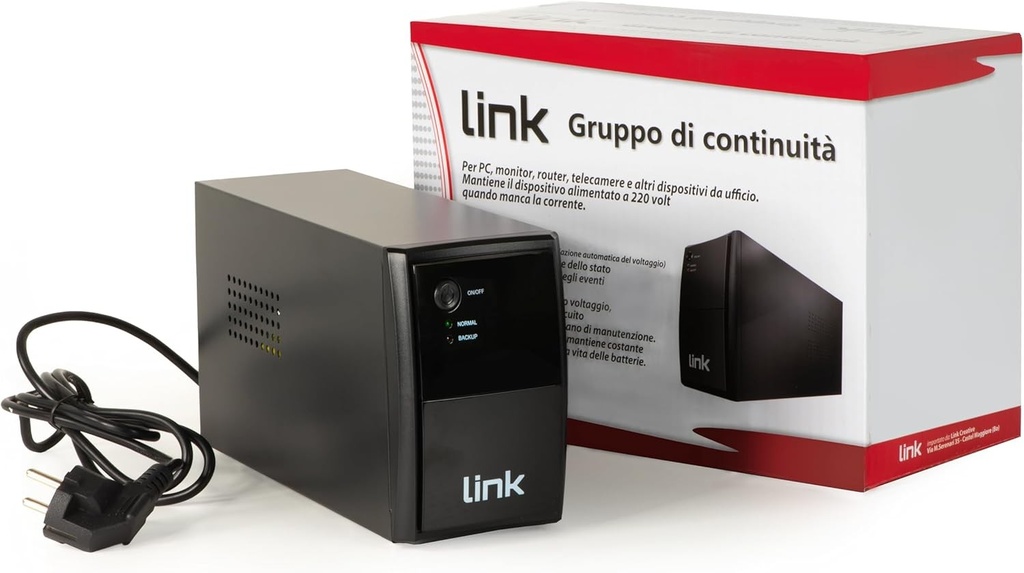 Alimentare neintreruptibila LINK LKUPS500 UPS pentru protectia dispozitivelor electronice cu baterie reincarcabila 12V/4.5Ah si tehnologie interactiva Line, dimensiuni compacte 29,2x14x21,5 cm, doua prize Schuko femele