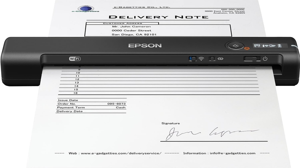 Scaner mobil de documente Epson WorkForce ES-60W (scaner, DIN A4, baterie integrata, 600 dpi, WiFi, USB 2.0)
