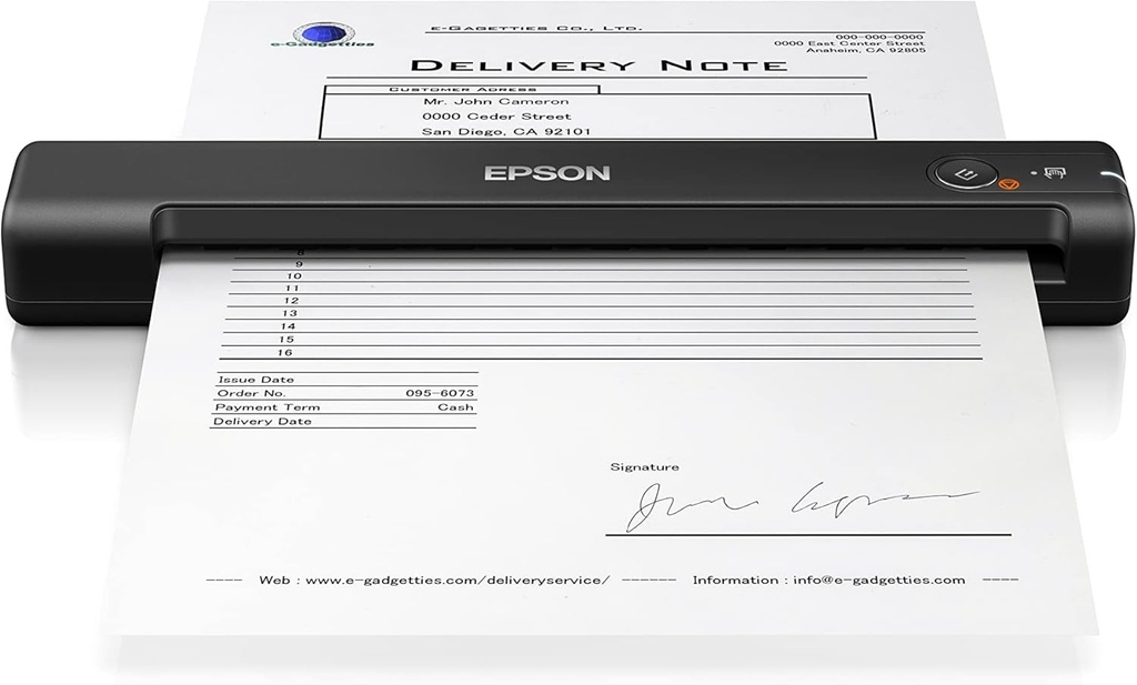 Epson Workforce ES-50, scaner portabil de documente A4 cu viteza mare de scanare, scaner pentru documente de inalta rezolutie, ideal pentru birouri mici si birouri de acasa, negru