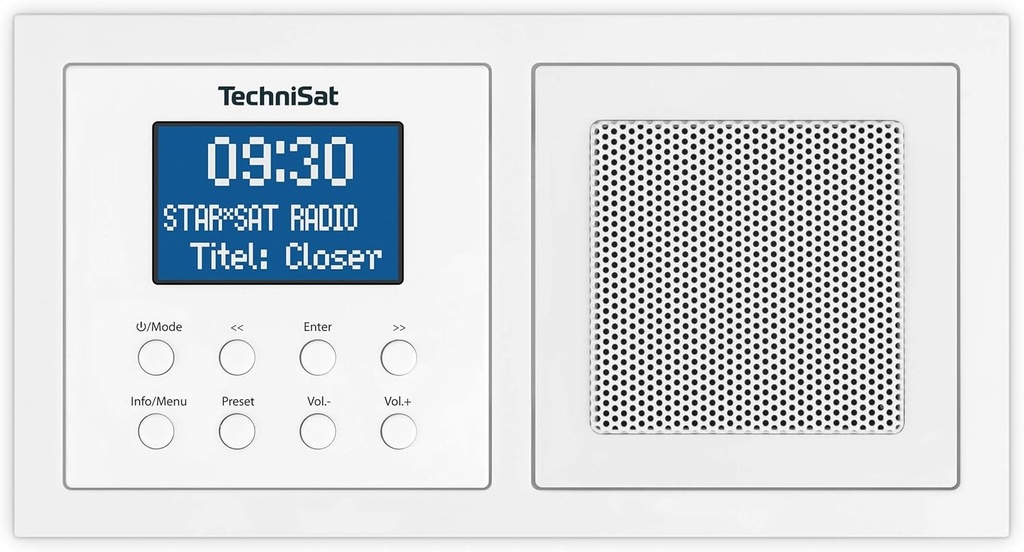 TechniSat DIGITRADIO UP 1 - Radio DAB+ incastrat pentru instalare in orice cutie dubla incasabila (receptie DAB, FM, Bluetooth, afisaj LCD reglabil, ceas cu alarma, cronometru de oprire, 2 wati RMS, egalizator) alb