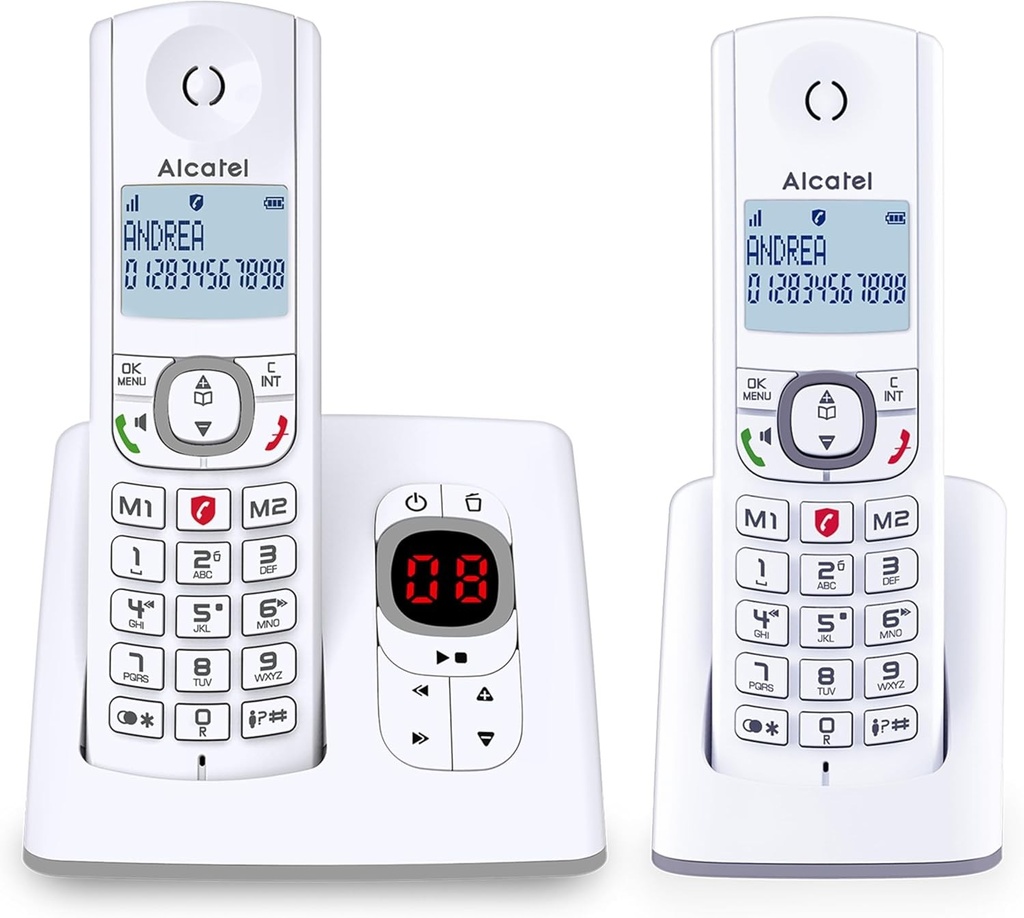 ALCATEL F530 Voice Duo - Telefon fix DECT fara fir cu robot telefonic - Ecran mare cu iluminare din spate - Maini libere - Functie de blocare a apelurilor - 2 taste de memorie directa - 2 receptoare - Alb/Gri