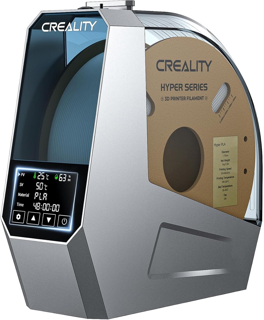 2025 Uscător de filament Creality Official Space PI, filament uscat pentru imprimantă 3D cu ventilator, cutie de uscare a filamentului de încălzire la 360° Deshidratator de filament pentru 1 kg 1,75/2,85 mm reglare cu o singură cheie