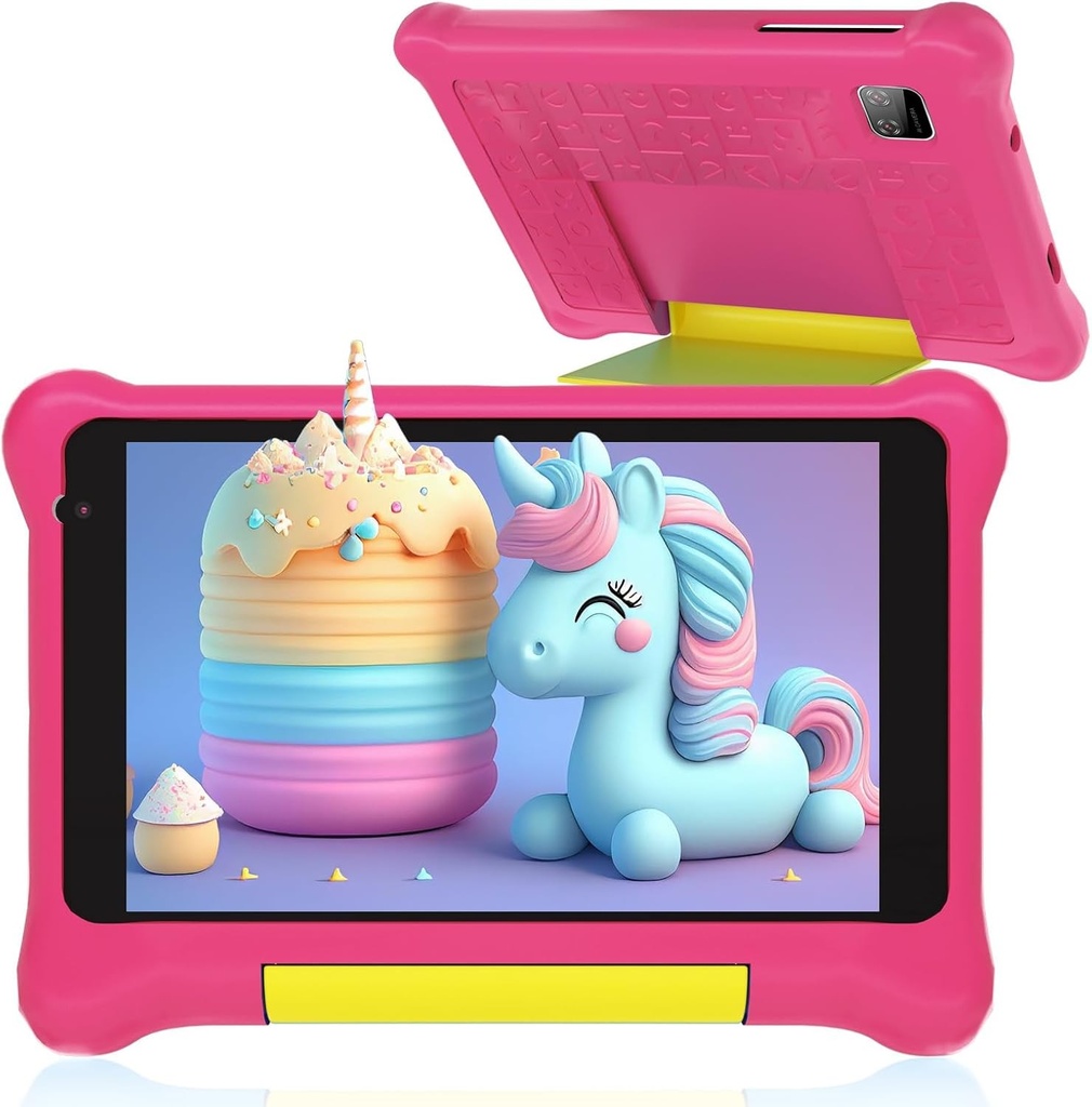 Tableta pentru copii Wqplo Tableta Android 13 de 7 inchi 2 GB RAM 32 GB ROM Aplicatii preinstalate Control parental Bluetooth WiFi Tableta educationala cu carcasa pentru copii (roz)