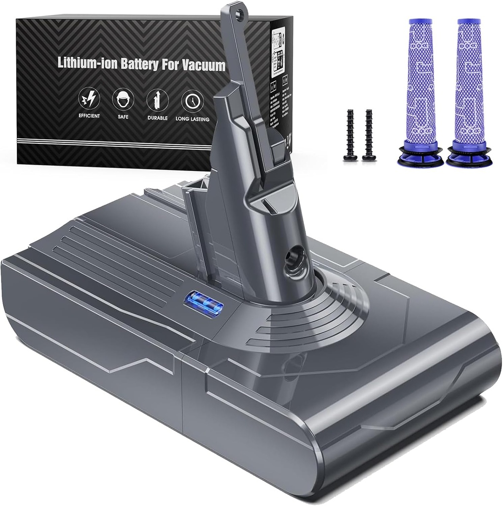 Baterie V8 6500mAh, baterie de schimb pentru Dyson V8 Absolute Animal Motorhead Fluffy Slim Fluffy Total Clean Extra cu 2 filtre