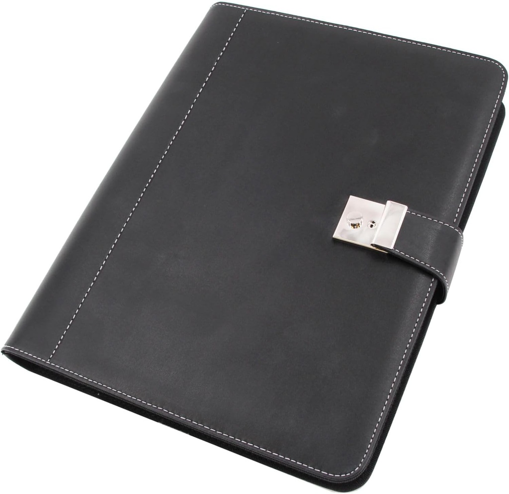ALASSIO 31514 Dosar pentru documente A4 cu mecanism cu 4 inele și 5 buzunare pentru documente, dosar din imitație de piele, dosar din imitație de piele neagră cca. 36 × 28 × 4,5 cm