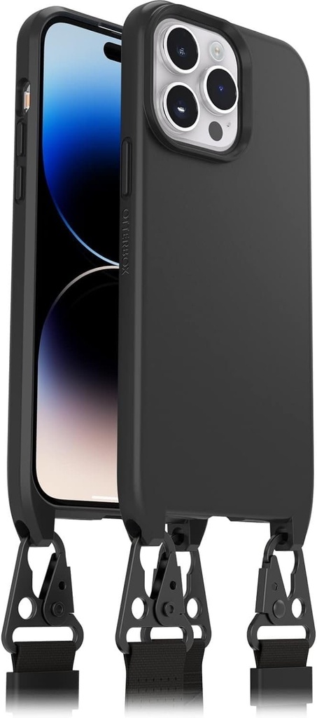 Husa cu snur OtterBox React cu MagSafe pentru iPhone 14 Pro Max, subtire, husa de protectie cu lant reglabil si detasabil, testata pentru calitate militara, neagra - fara ambalaj de vanzare cu amanuntul