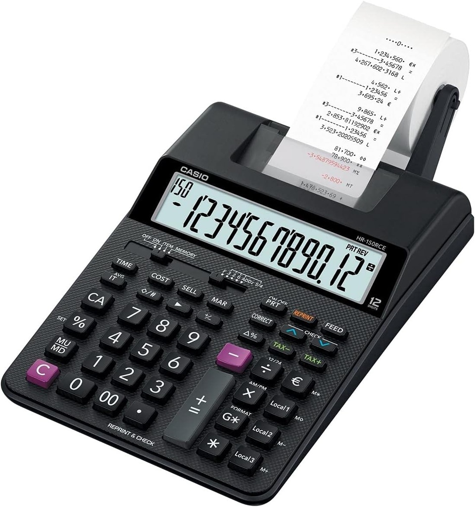 Calculator de birou CASIO Printing HR-150RCE, 12 cifre, imprimare in 2 culori, imprimare ulterioara, memorie totala