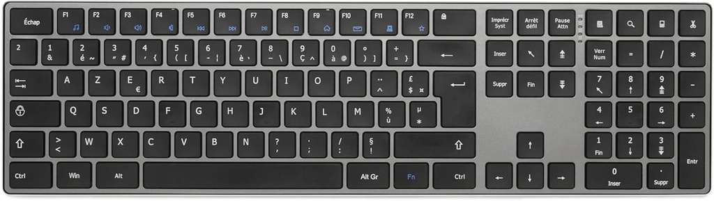Mouse fara fir reincarcabil Amazon Basics - Tastatura de dimensiune completa ultra-subtire, silentioasa, cu tastatura numerica, aspect FR gri, negru