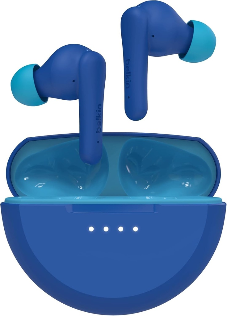 Casti intraauriculare Bluetooth Belkin SoundForm Nano 2 pentru copii cu microfon incorporat, 28 de ore de viata a bateriei, limita de volum 85 dB, rezistenta la apa IPX5, pentru iPhone, iPad, Galaxy si altele - Albastru
