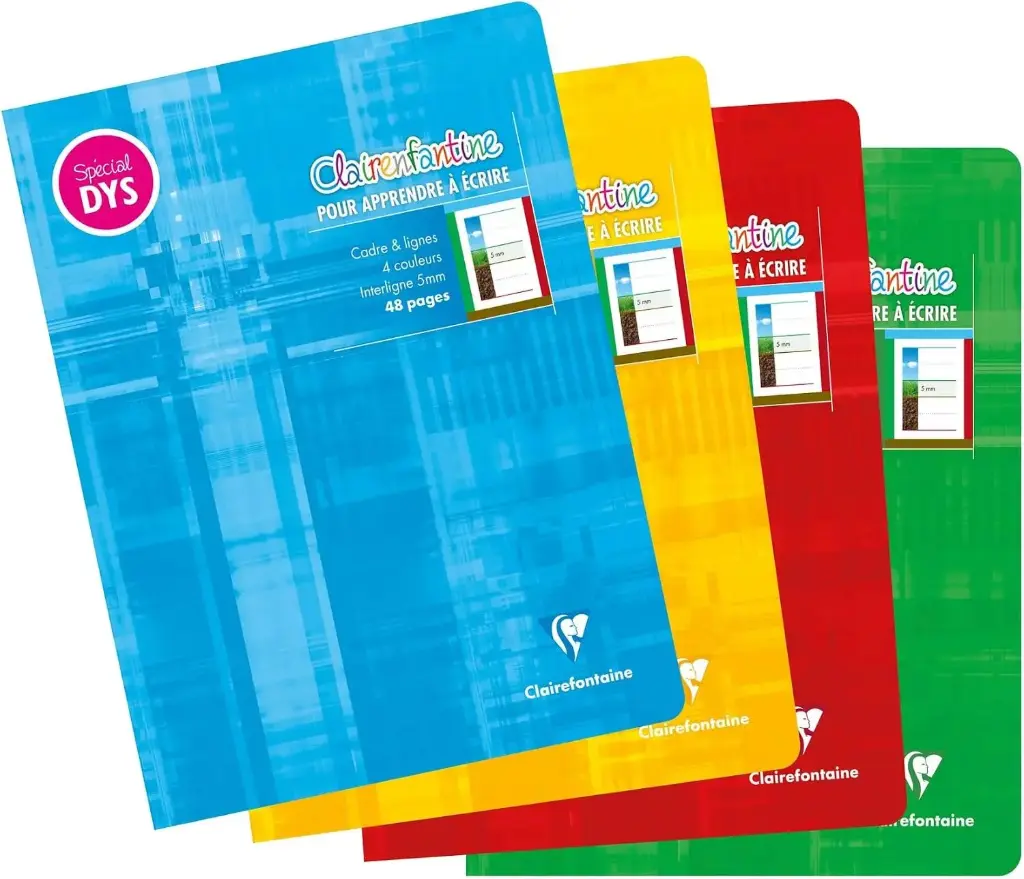 Clairefontaine 37548Cpachet Pachet de 10 caiete capsate - 17x22 cm - 48 pagini 4-culori liniuta speciala DYS 5 mm spatiere intre linii - 90 g hartie alba - capac pentru card laminat - culoare aleatorie