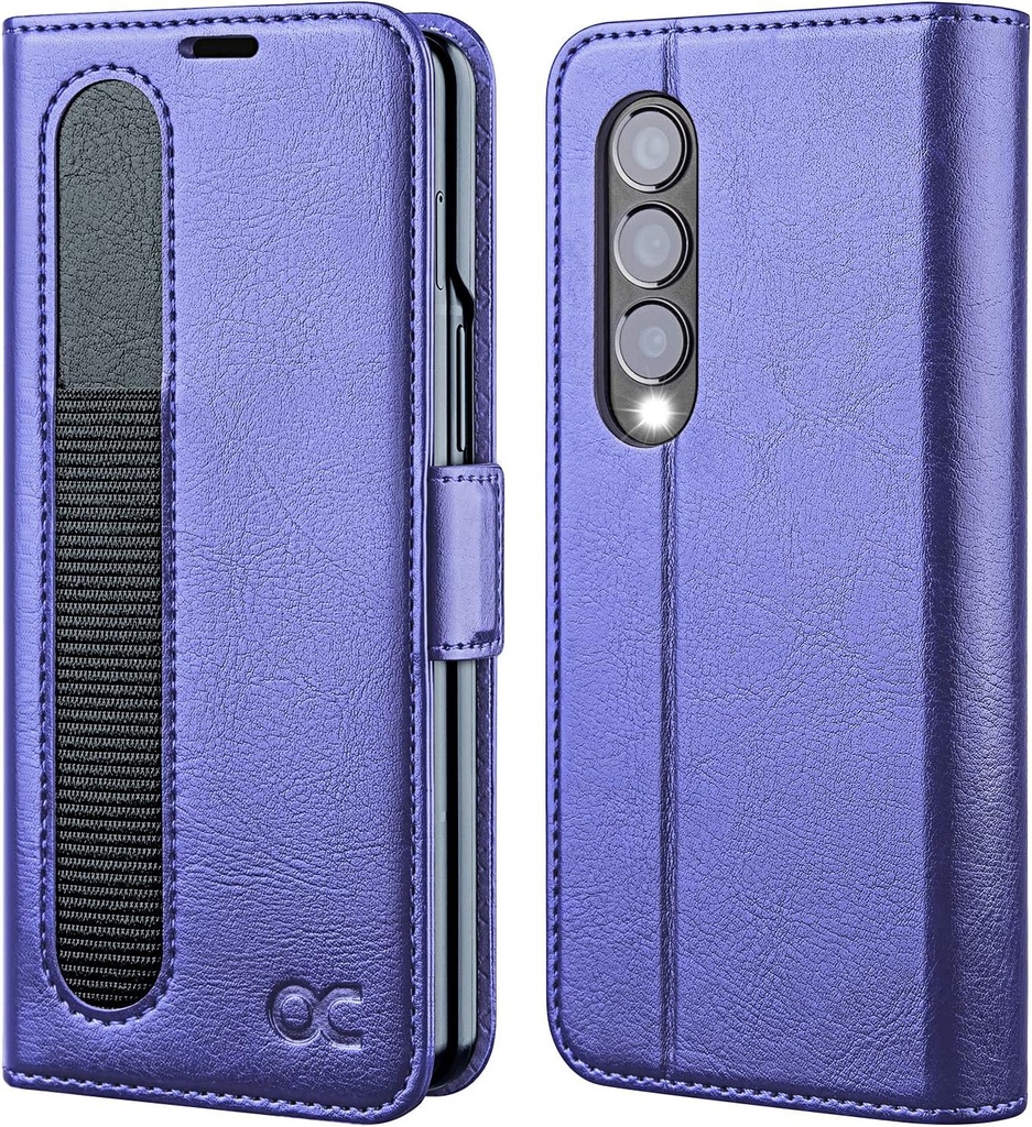 Husa OCASE Husa pentru telefon Samsung Galaxy Z Fold 4 5G cu [Suport S Pen] [Protector ecran frontal] [Piele PU premium] [Slot pentru card] Husa din piele cu protectie RFID compatibila pentru Galaxy Z Fold4 Violet