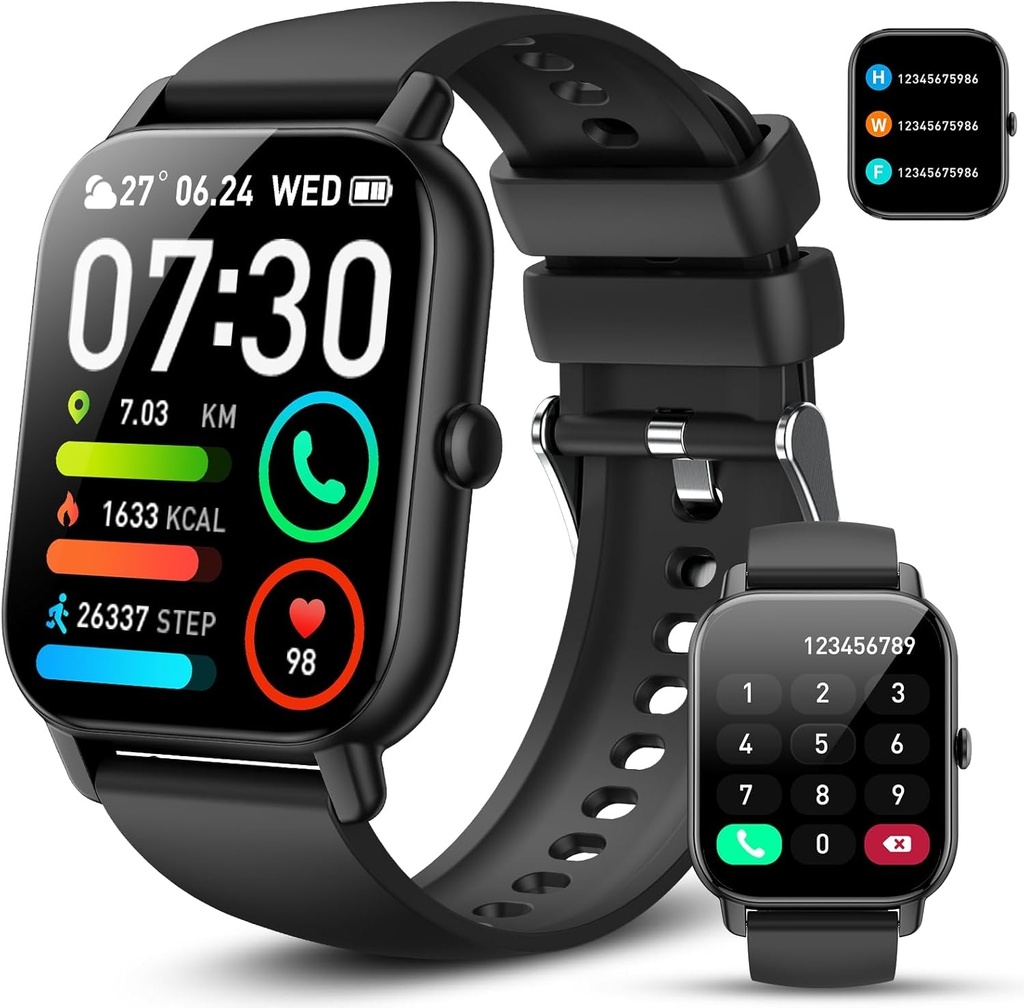 Ceas inteligent pentru barbati si femei, ceas inteligent de 1,85 inchi cu apel/raspuns la apeluri, 112 moduri sport, ceas digital cu monitorizare somn, monitorizare ritm cardiac, 2024 impermeabil IP68 Smartwatch pentru Android si iOS