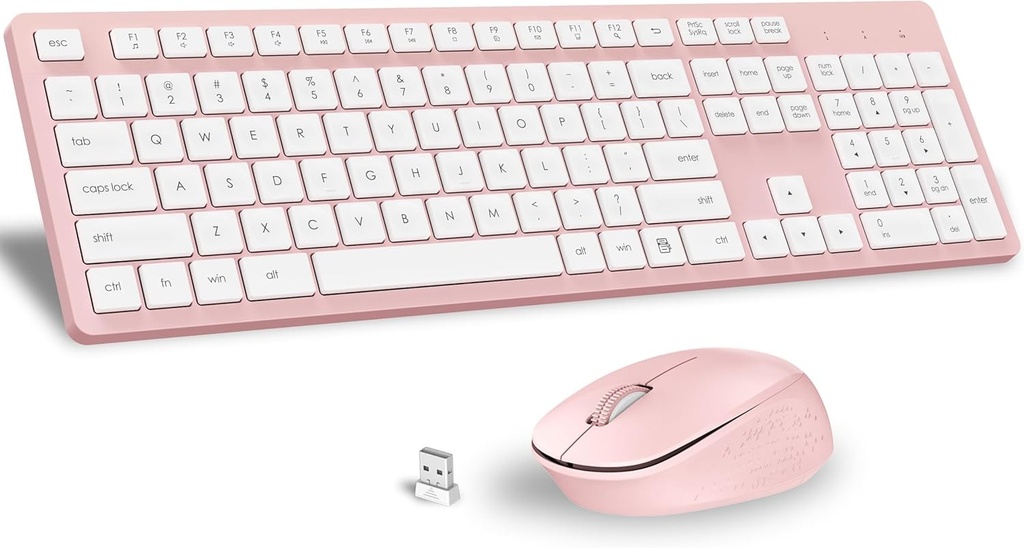 Set tastatura si mouse fara fir LeadsaiL K786, aspect QWERTZ german, tastatura si mouse fara fir 2,4 GHz, clic silentios, receptor Nano USB 2-in-1 pentru PC/laptop