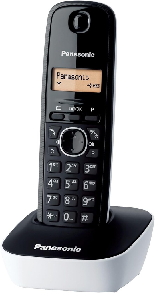 Telefon digital fara fir Panasonic KX-TG1611JTW, unitate de baza si receptor unic, ID apelant, durata lunga de viata a bateriei, afisaj LCD, agenda telefonica, memorie de reapelare, ceas cu alarma, alb