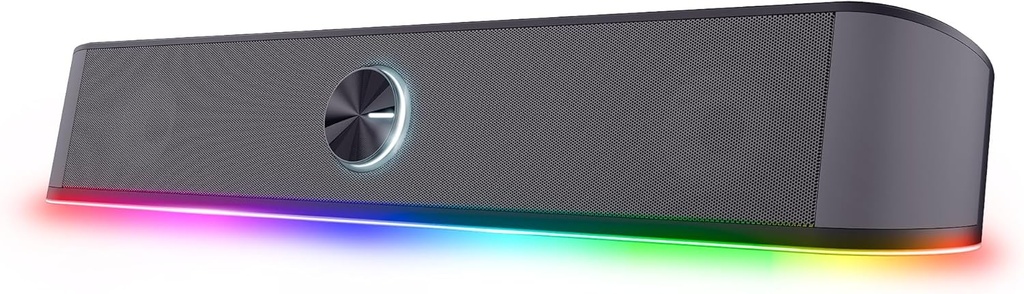 Trust Gaming GXT 1619 Rhox RGB Soundbar iluminat, difuzoare stereo 2.0 cu iluminare LED RGB, 12 W, alimentare USB, cablu AUX de 3,5 mm, difuzor PC pentru laptop - negru/gri