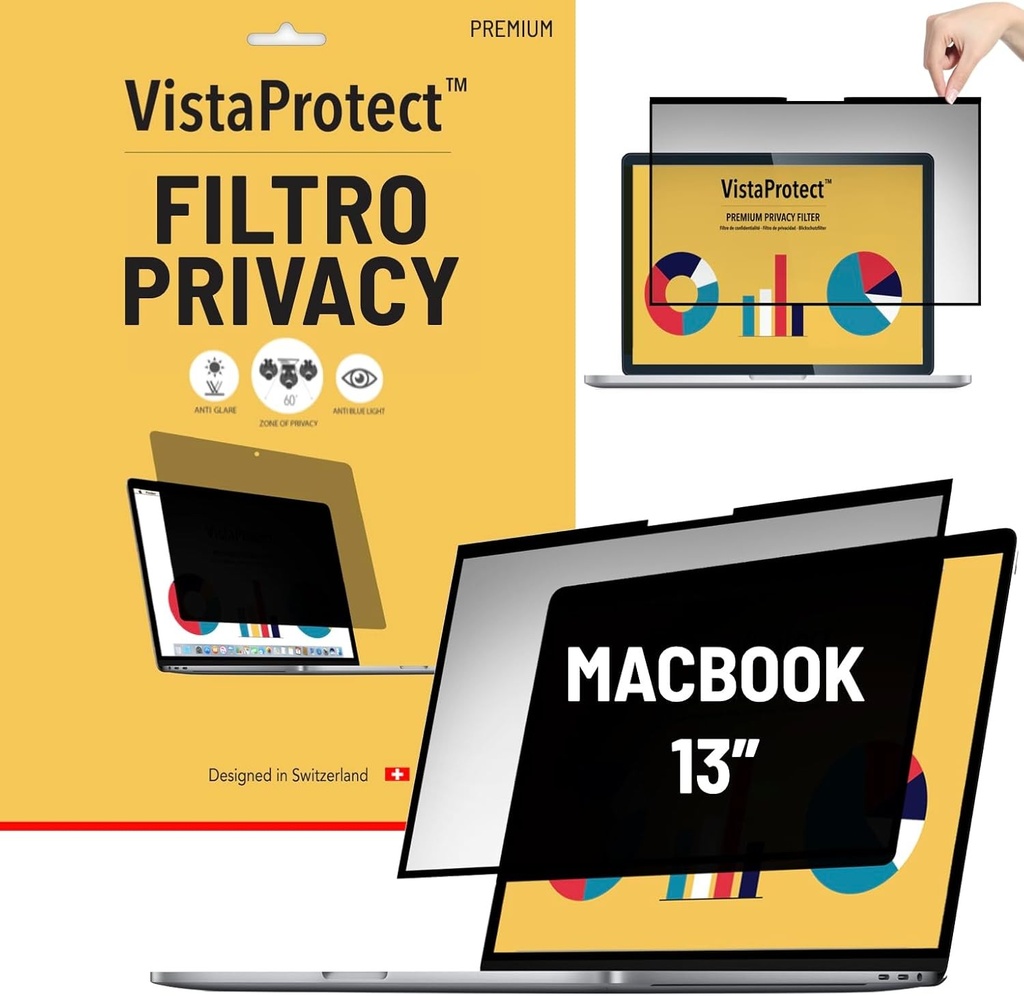 VistaProtect - Filtru de confidentialitate premium si filtru anti-lumina albastra. Protector de ecran magnetic pentru Apple MacBook Air (2021+) si MacBook Pro 13 (2020+)