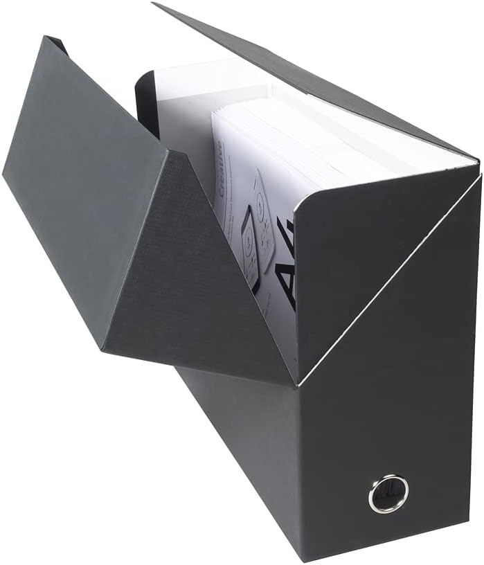 Cutie de transfer premium Exacompta 89421E din hartie de panza 12 cm latime de coloana cu orificiu de prindere DIN A4 cutie de transport ideala neagra si perfecta pentru depozitarea in siguranta a dosarelor dvs.
