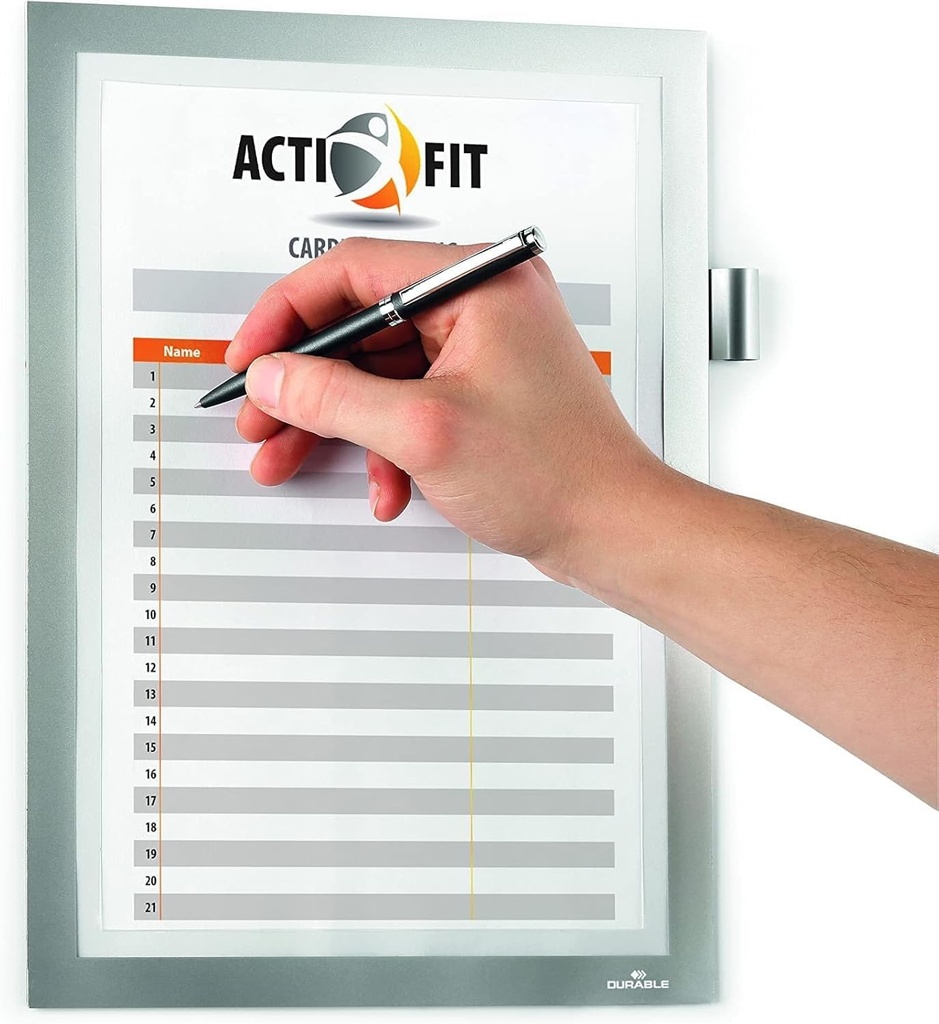 Cadru durabil pentru informatii Duraframe Note (A4, cu inchidere magnetica si suport pentru pix), 1 bucata, argintiu, 499323