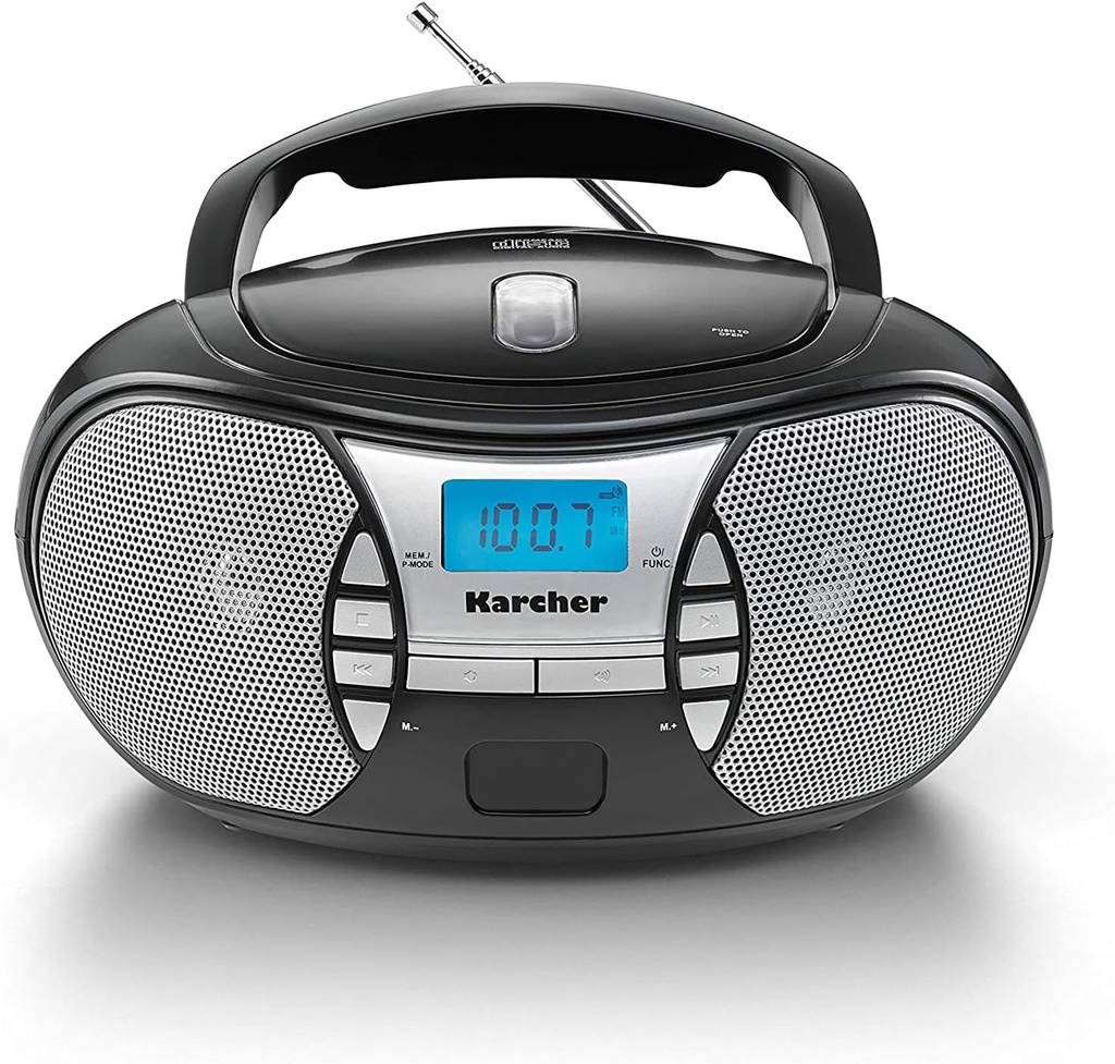 Radio portabil KARCHER RR 5025-B, CD player cu alimentare cu rețea și cu baterie, radio FM cu conexiune AUX și mufă pentru căști, negru