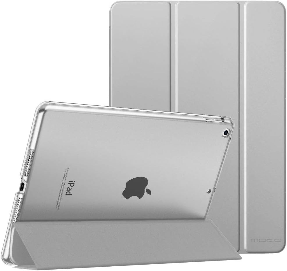 Husa MoKo compatibila cu noul iPad de generatia a 9-a/8-a/7-a (2021/2020/2019), husa pentru tableta cu suport spate mat Functie de reactivare/reactivare automata pentru iPad 10,2 inchi, gri deschis
