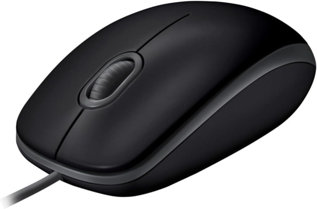 Mouse USB cu fir Logitech B110, butoane silentioase, design confortabil de dimensiune completa, ambidextru pentru PC/Mac/laptop - gri