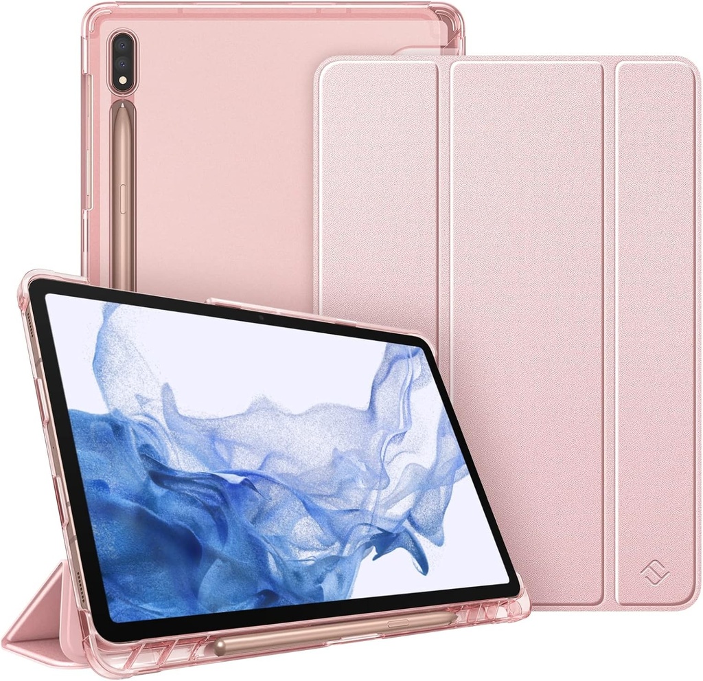 Husa Fintie pentru Samsung Galaxy Tab S8 11 inch 2022 / Tab S7 11 inch 2020 - Husa de protectie Silm cu husa transparenta din spate Functie Auto Sleep/Wake, Rose Gold