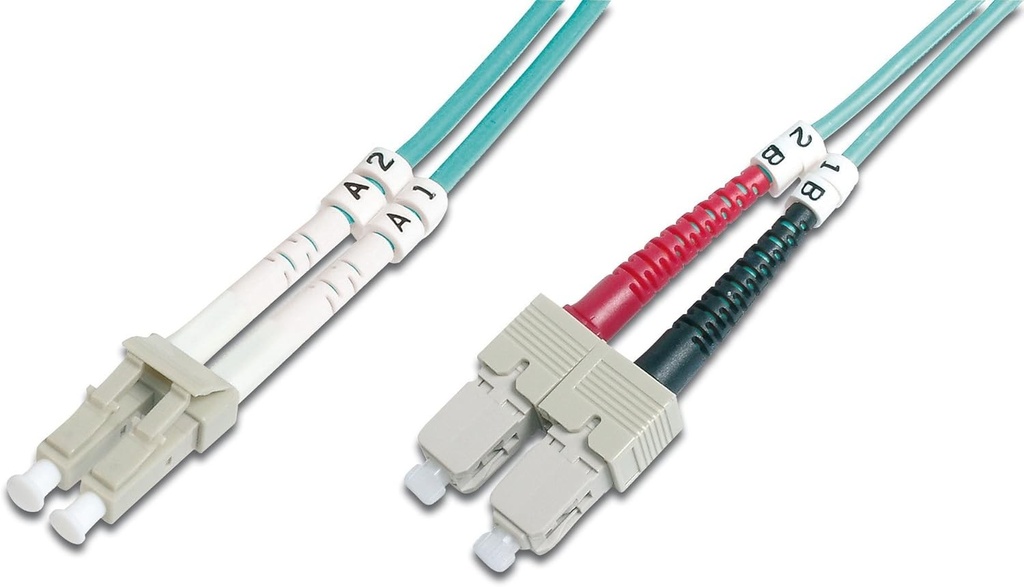 DIGITUS DK-2532-02/3, Cable De Fibra Optica OM3, 2 m, LC a SC, Duplex, 1/10/40/100 Gbit/s, Cable LAN De Fibra Optica Multimodo MM, Tipo De Fibra: 50/125 µ, Turquesa (Aqua)