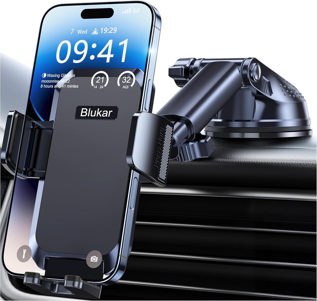 Suport pentru telefon de masina Blukar Upgrade Suport pentru telefon mobil pentru masini tablou de bord si parbriz Suport pentru masina pentru telefon mobil cu eliberare cu un singur buton, rotativ 360° pentru iPhone, Galaxy, Mate etc.