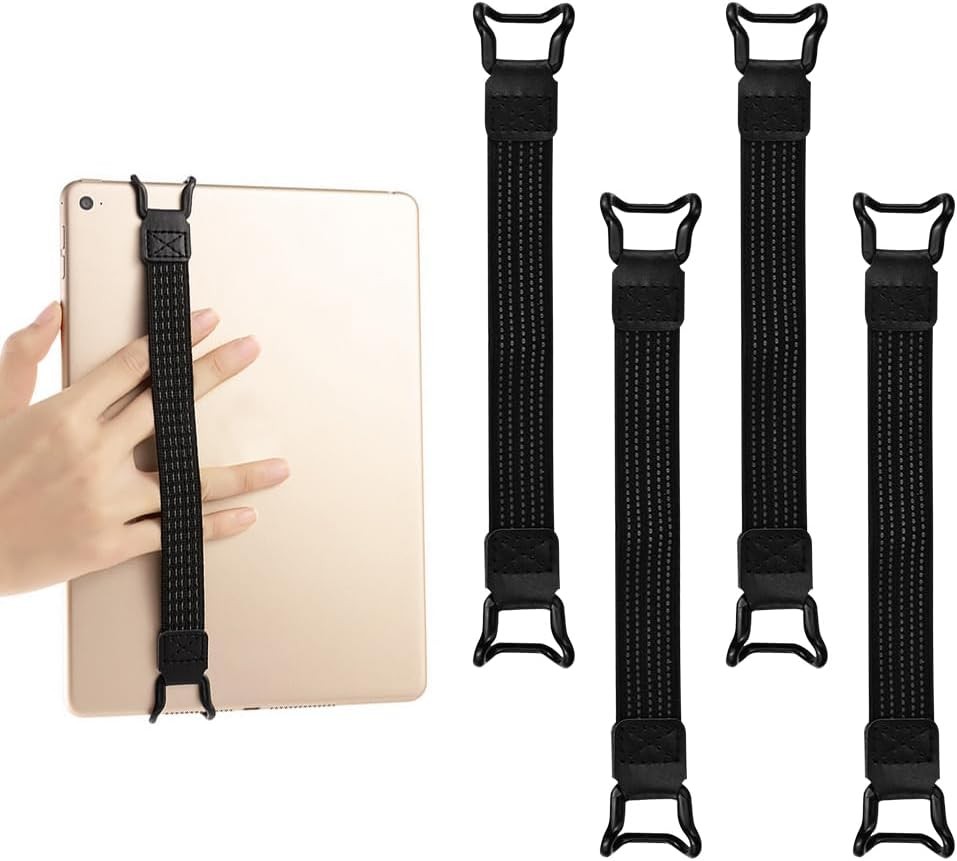 YAANBUNB 4 pachete Suport pentru degete pentru tableta Suport pentru maner Suport pentru tableta Negru Curea de mana pentru deget 20 * 3cm Curea de tinere pentru Ipad Curea de mana Suport pentru tableta Maner pentru tableta pentru tablete iPad-uri