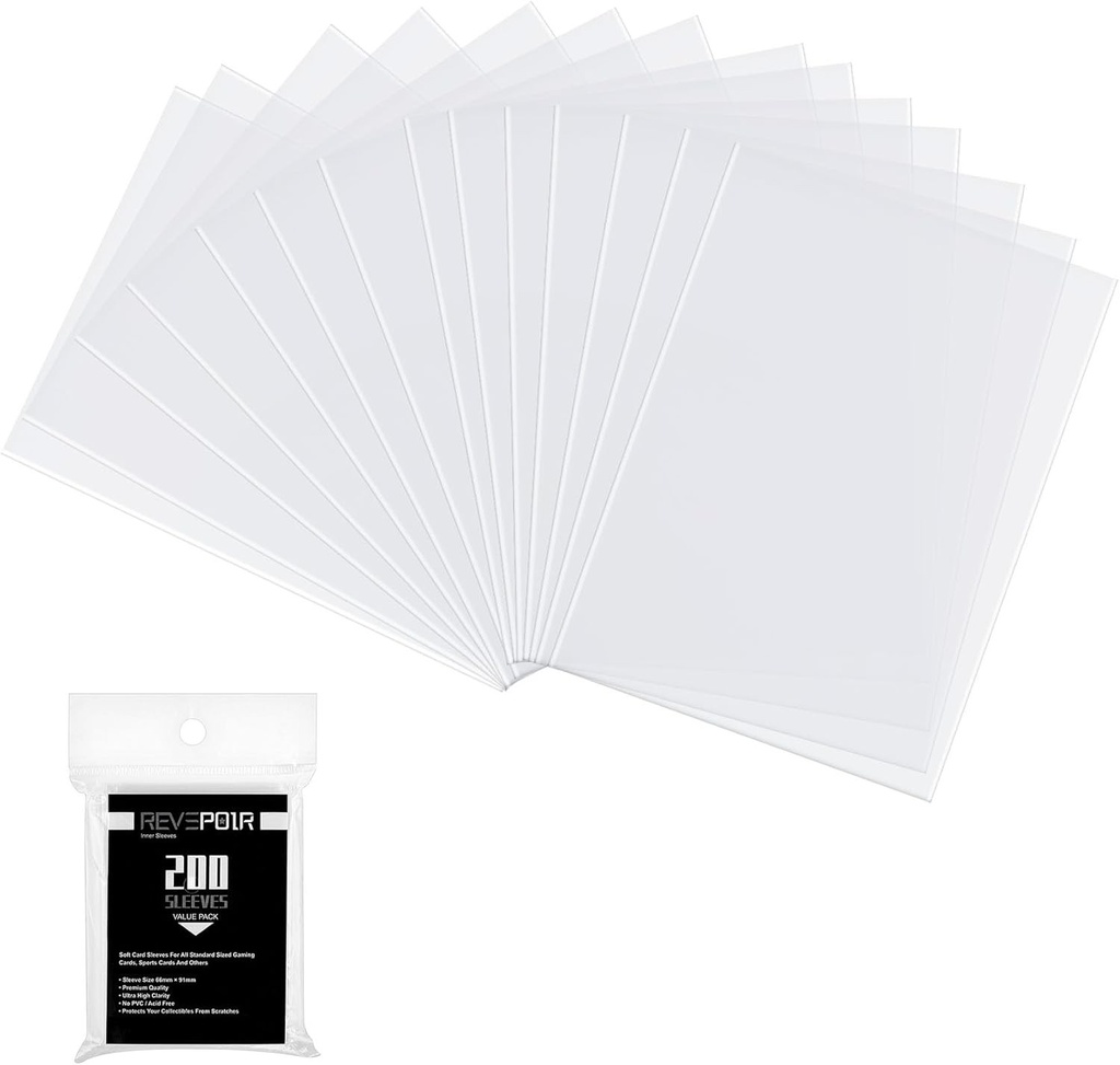 Revspoir 200 de huse pentru carduri, huse pentru carduri de 66 * 91 mm compatibile cu diverse carduri de colectie, transparenta ridicata, dimensiune standard