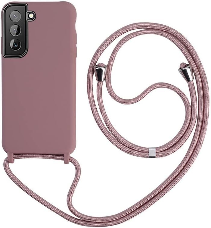 Colier Keteen pentru husa Samsung Galaxy S21 Husa pentru bara de protectie din silicon lichid Galaxy S21 Lanyard cu snur cu lungime reglabila Husa cu lant pentru Samsung S21, auriu roz