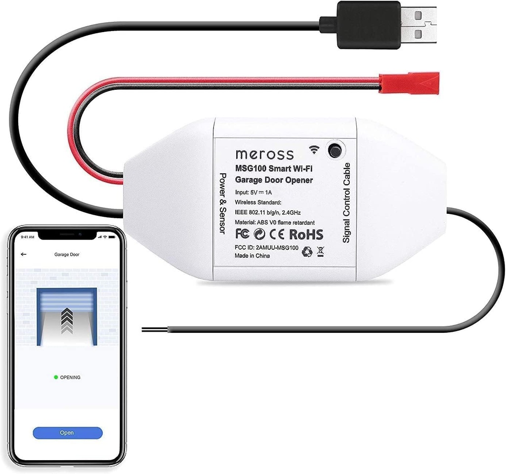 Meross Smart WiFi Deschizător de uși de garaj, control prin aplicație, compatibil cu Alexa, Google Assistant și SmartThings, nu este necesar hub