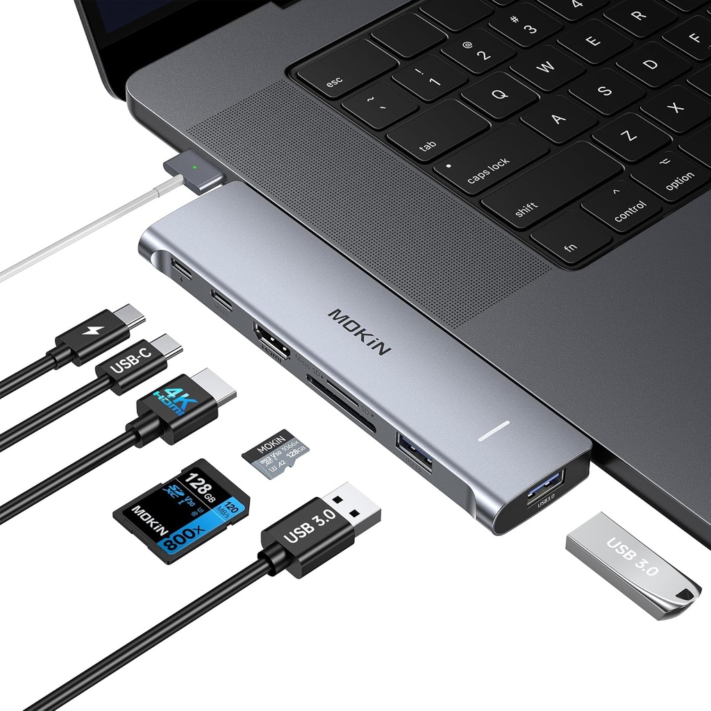Adaptor MacBook USB C pentru MacBook Pro/Air, Adaptor 7 în 2 Macbook cu port Thunderbolt 3, 4K HDMI, PD 100W, USB C și 2 USB A 3.0, Micro SD&SD, Accesorii MacBook pentru MacBook Pro Air 2024 2023 13" 15" 16"