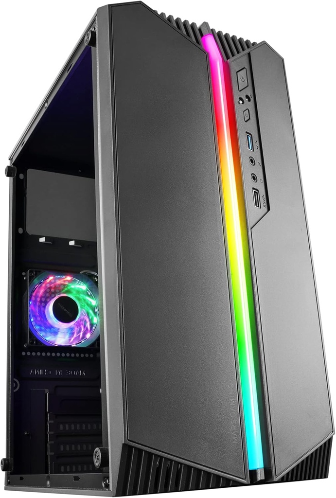 MARS GAMING MC-S1 Negru Carcasă compactă pentru PC pentru jocuri Micro-ATX Iluminare ARGB 12 moduri Ventilator FRGB Fereastră laterală completă RGB Negru