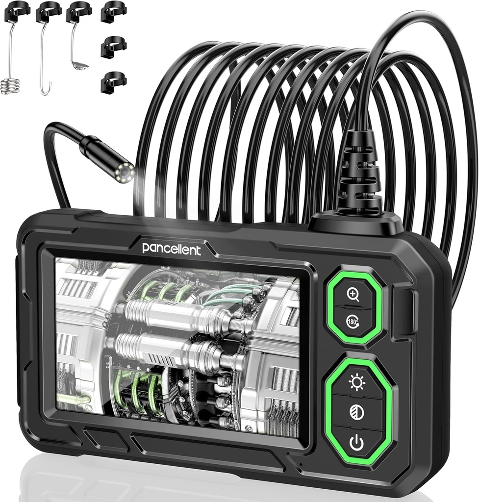 Cameră de inspecție pentru endoscop industrial Pancellent, Cameră de canalizare IPS boroscop de 4,3 inchi cu cameră 1920P portabilă IP67, impermeabilă, cu 8 lumini LED, cablu semi-rigid de 5 m/16,5 ft