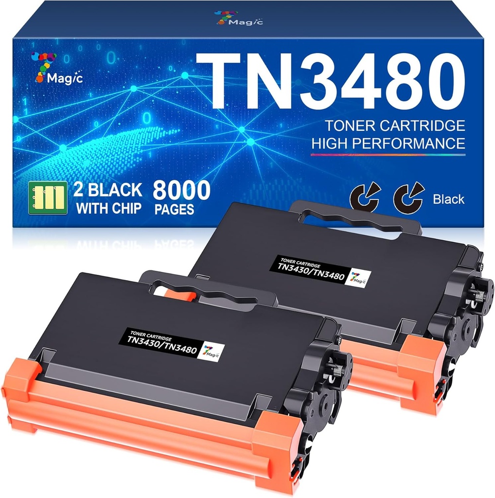 7MAGIC TN3480 TN3430 Înlocuitor pentru toner Brother HL-L5100DN MFC-L5750DW TN-3480 TN-3430 3480 TN Compatibil MFC-L5700DW HL-L5200DW (2 negre), X-Large