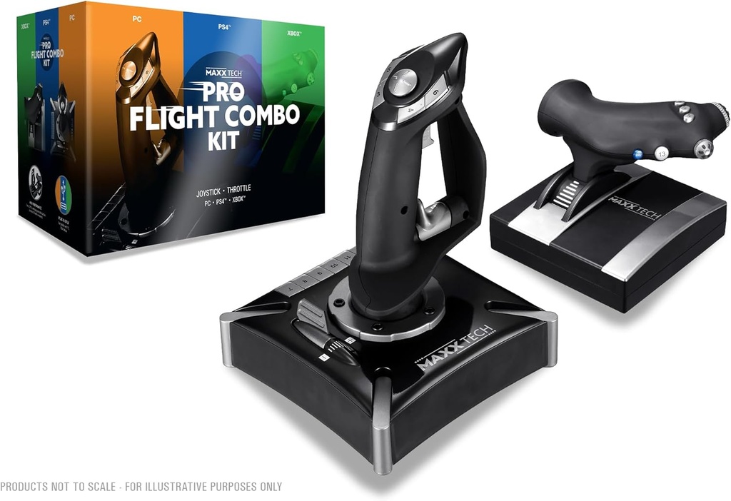 Kit combinat de zbor Maxx Tech HOTAS Pro pentru PC, Xbox și PS4, joystick - comutator HAT cu 8 direcții, declanșare de tragere rapidă, control al cârmei rotative și axă de alunecare