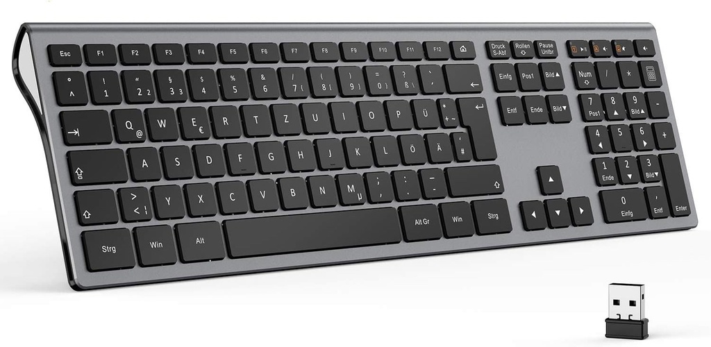Tastatura wireless seenda, tastatura fara fir silentioasa cu tastatura numerica, tastatura USB 2.4G compatibila cu PC, laptop si Android TV, aspect QWERTZ (gri)