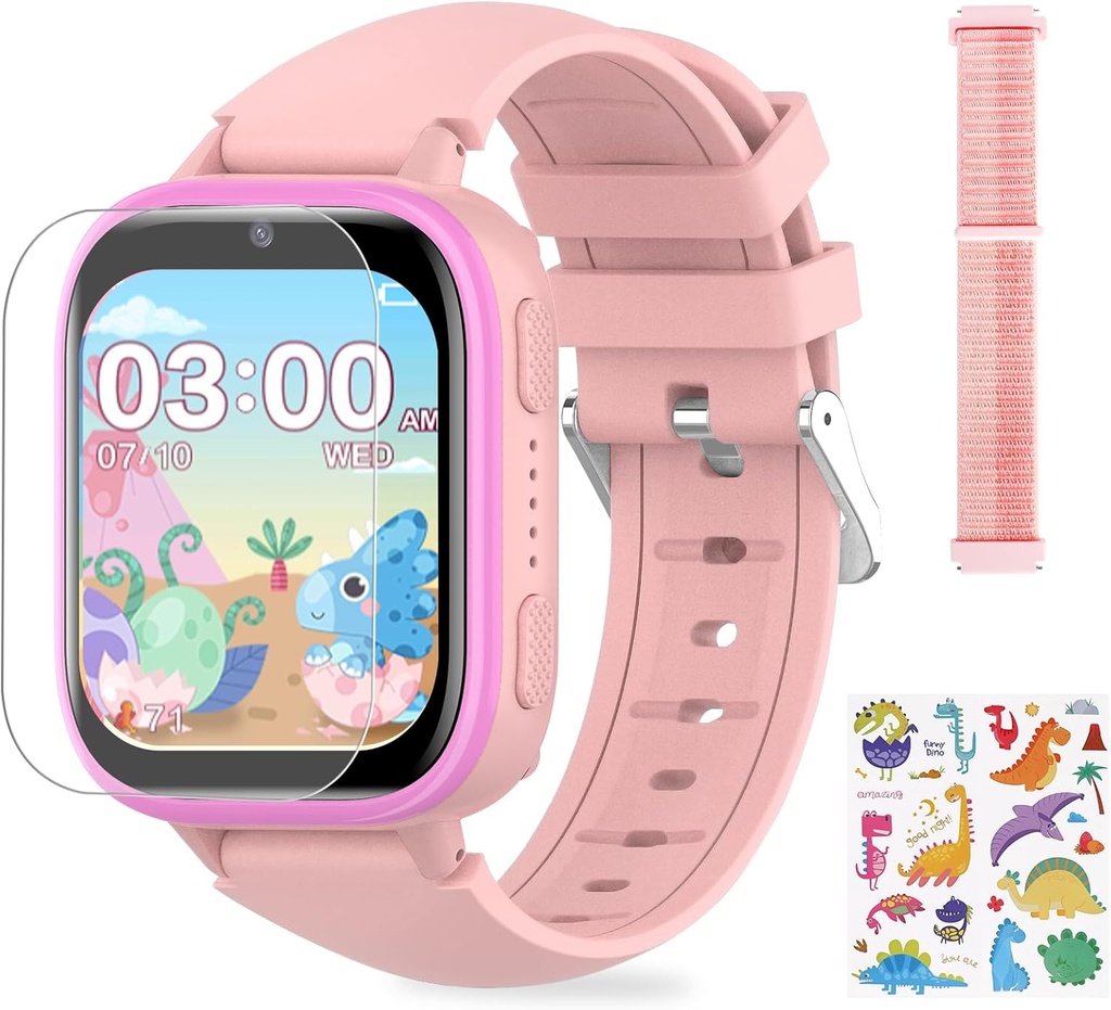 OKYUK Ceas inteligent pentru copii cu funcție de apel, ceasuri pentru copii pentru băieți cu 31 de jocuri puzzle și 15 cărți audio, ceas inteligent multifuncțional pentru copii (A26 roz)