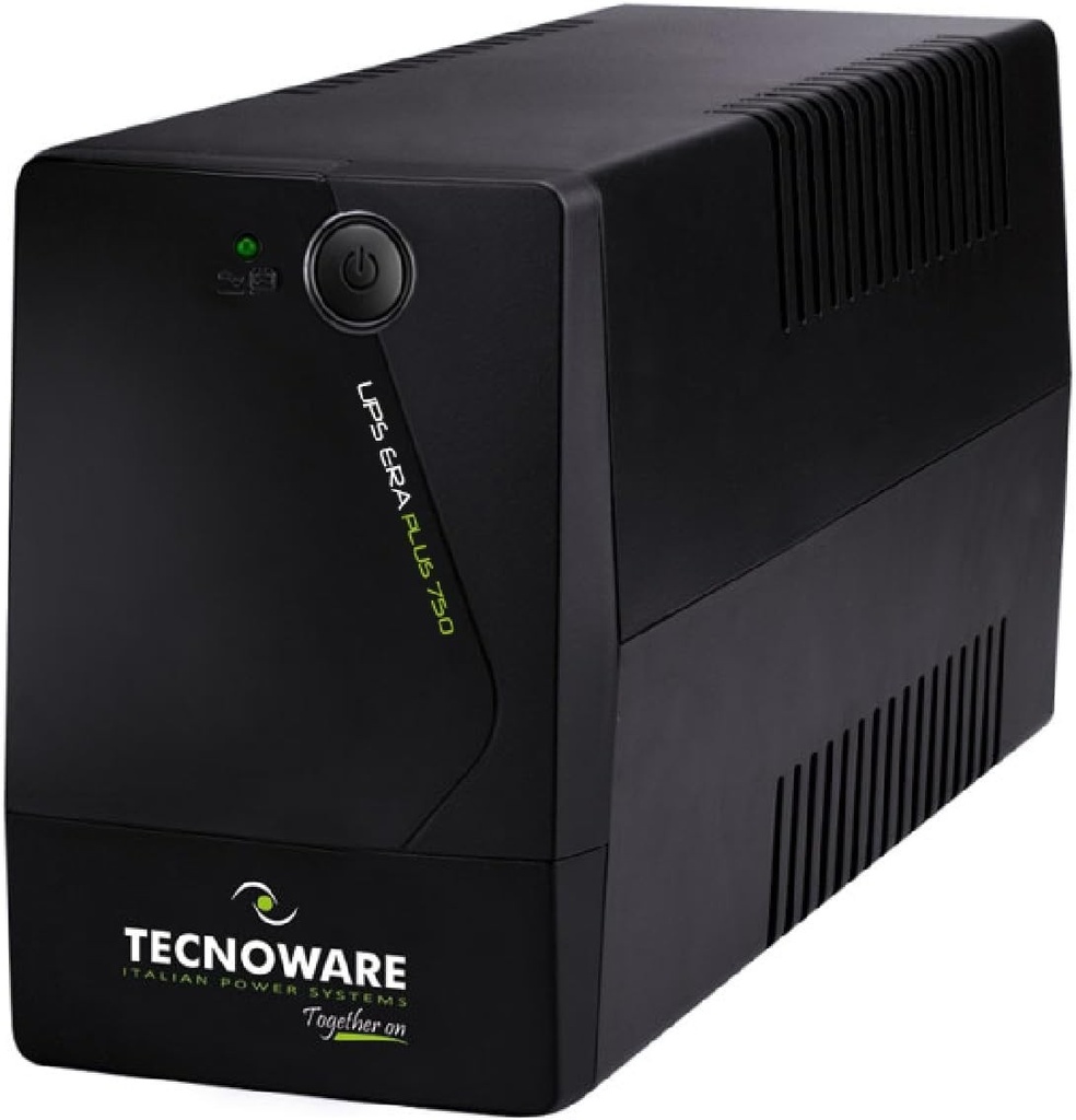 Tecnoware Power Systems - Sursa de alimentare neintreruptibila | 750 VA Protectie impotriva intreruperilor de curent | Tehnologia AVR Plus | 10 min autonomie pentru PC, 40 min pentru modem | Silentios, SINGUR, 750VA
