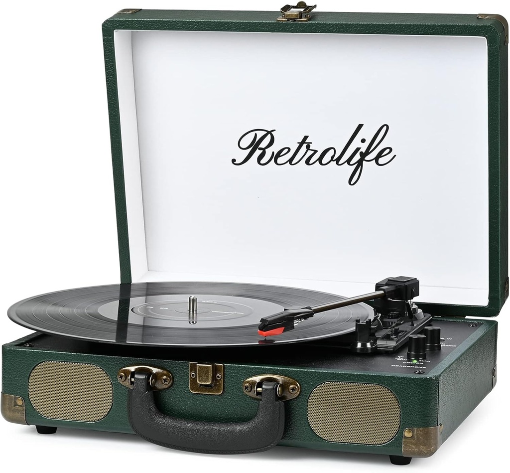 Recorder de vinil cu 3 viteze - Carcasă Bluetooth - Recorder portabil cu transmisie prin curea cu difuzoare încorporate