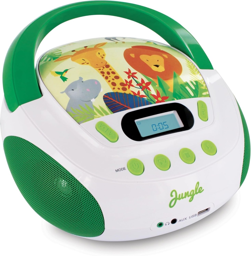 CD Player MOOOV Jungle Kids cu port USB/AUX-in Verde/Alb 477144