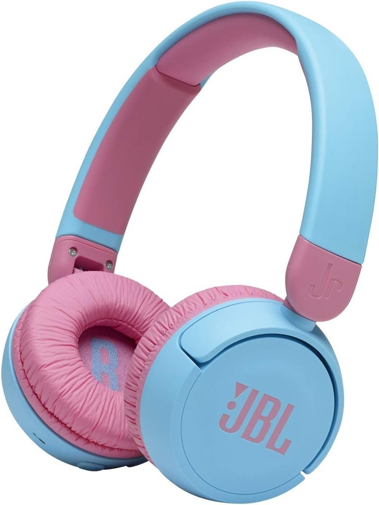Casti fara fir JBL JR310BT pentru copii cu limitator de volum si Bluetooth, casti supraear fara fir cu microfon, pliabile, usoare si confortabile, pana la 30 de ore de viata a bateriei, albastru