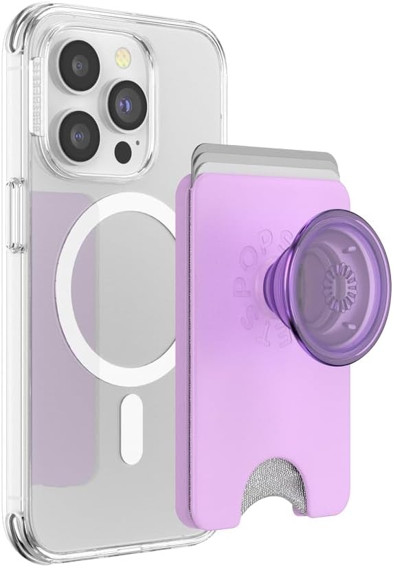 PopSockets: PopWallet+ pentru MagSafe - Include inel adaptor MagSafe - Suport card cu PopTop integrat, interschimbabil pentru smartphone-uri si huse - Lavanda
