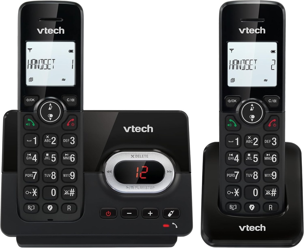 Telefon fara fir VTech CS2051 cu robot telefonic si 2 receptoare, mod ECO+, telefon senior, telefon fix, blocare apeluri, functie hands-free, butoane mari, afisaj pe 1 linie, negru