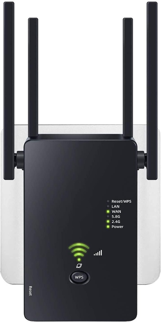 Repetor WLAN Amplificator WLAN 1200 Mbit/s Dual Band 2.4GHz + 5GHz WiFi Booster cu Repetor/Router/Mod punct de acces, 4 antene, Configurare ușoară, WiFi Range Extender cu port LAN/WAN