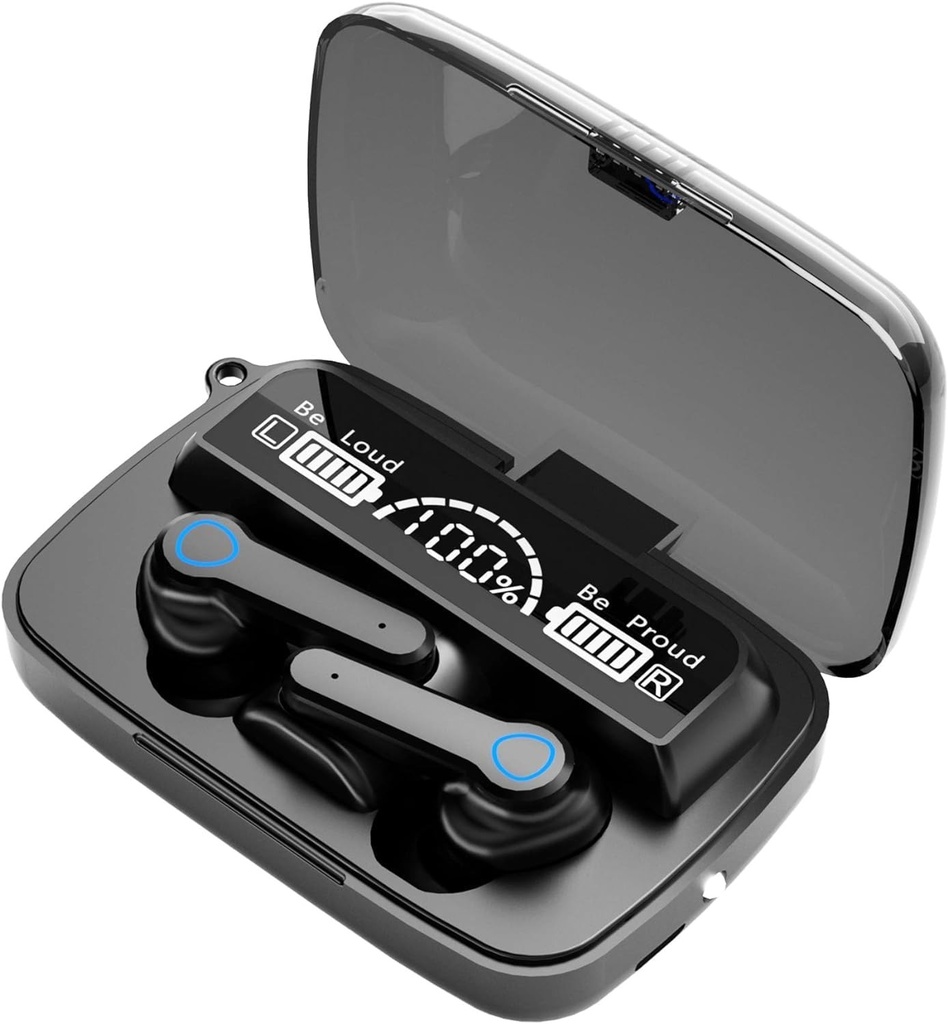 Casti stereo wireless sajawass M19, Hi-Fi 5.3 cu 4 microfoane HD, casti Bluetooth 88 de ore, afisaj LED, impermeabil IP7, gri