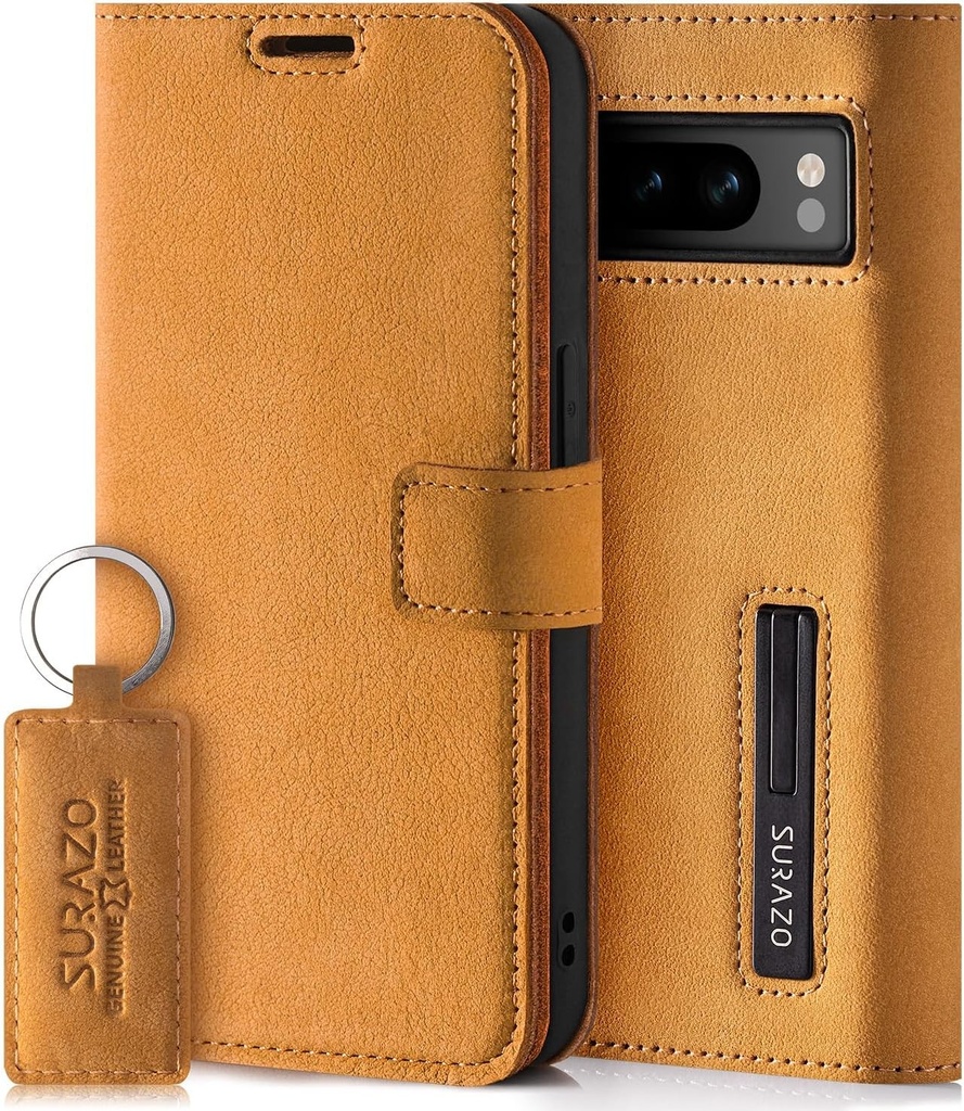 SURAZO Husa pentru telefon mobil pentru Google Pixel 8 Pro Husa din piele - Husa de protectie pliabila din piele naturala [Magnet, Slot pentru card, Protectie RFID, Functie suport] Husa pliabila Husa din piele (Camel)