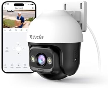 Cameră Wi-Fi de exterior Tenda, Cameră de supraveghere 2K cu vedere nocturnă color, Cameră IP 360°, Audio bidirecțional, Detectare mișcare și oameni, Compatibilă cu Alexa, CH3
