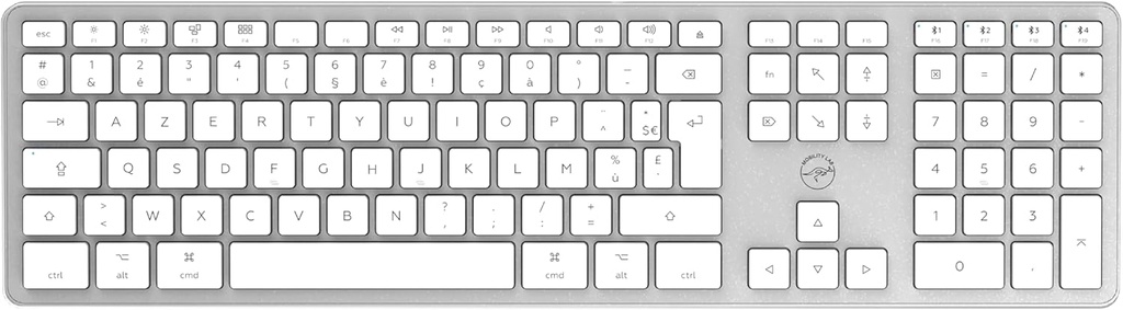 Tastatură franceză AZERTY fără fir Mobility Lab pentru Mac – albă și argintie